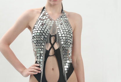 Damen Badeanzug Metallic-Detail Einzigartiger Schnitt Eveloria