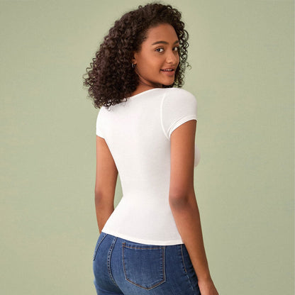 Damen T-Shirt V-Ausschnitt Kurzärmel Eveloria