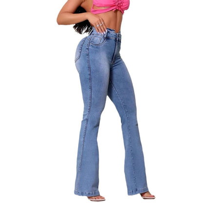 Damen Hochtaillierte Flared Jeans mit Fransen Elegant