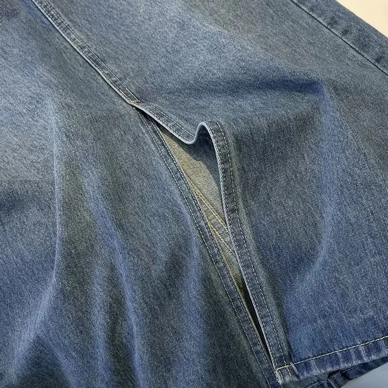 Damen Denim-Midi-Rock mit Frontschlitz Blau
