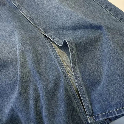 Damen Denim-Midi-Rock mit Frontschlitz Blau