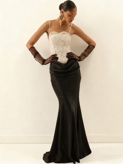 Damen Abendkleid Korsett-Design mit Schößchen Langer Saum