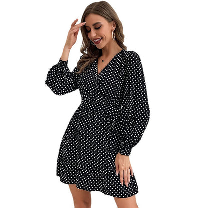 Damen Wickelkleid Rüschendetails Taillengürtel Eveloria