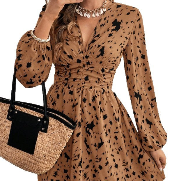 Damen Mini-Kleid Puffärmel Rüschen Eveloria