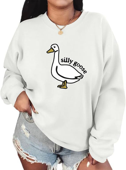 Damen Sweatshirt Entenmotiv Lässig Grün Eveloria