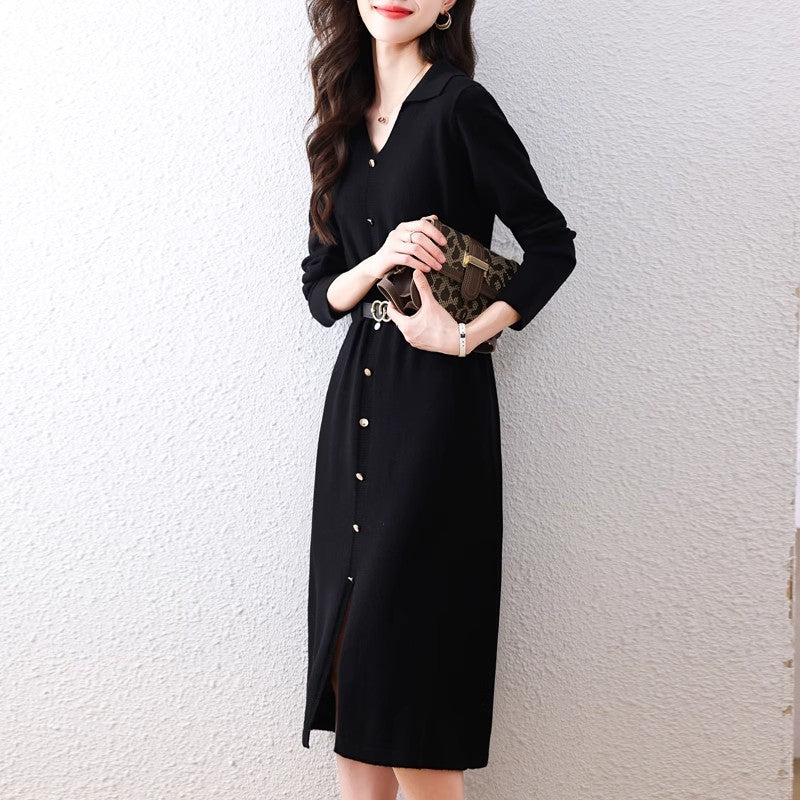 Damen Midi-Kleid Knöpfe Tailliert Eveloria