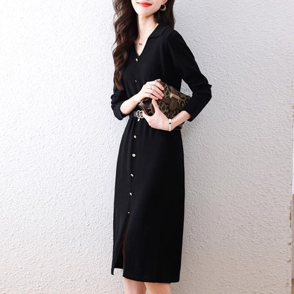 Damen Midi-Kleid Knöpfe Tailliert Eveloria