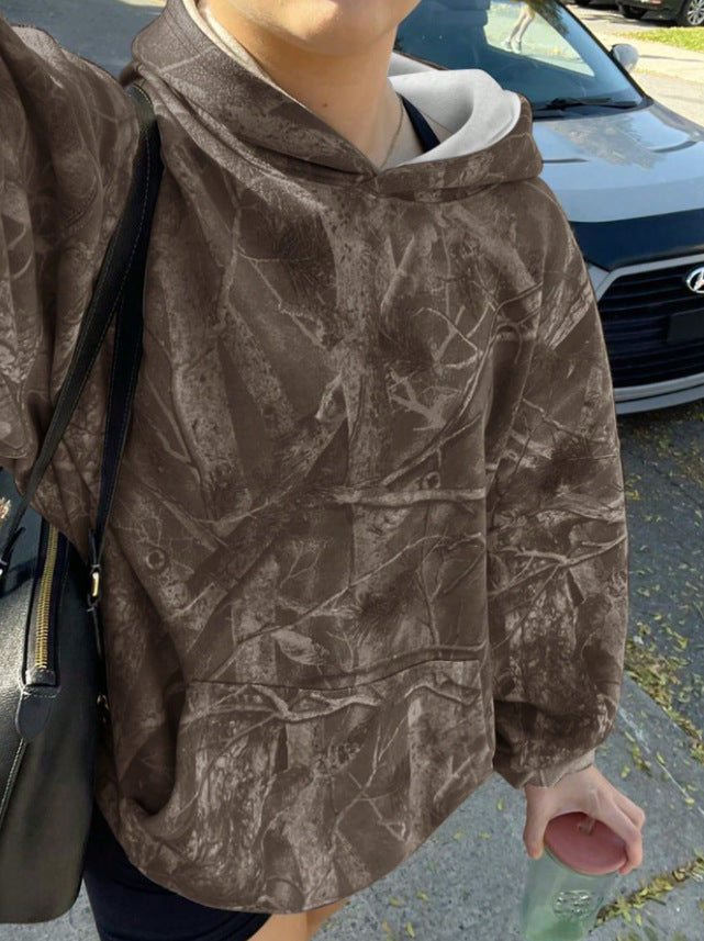 Damen Kapuzenpullover Camouflage Muster Grau