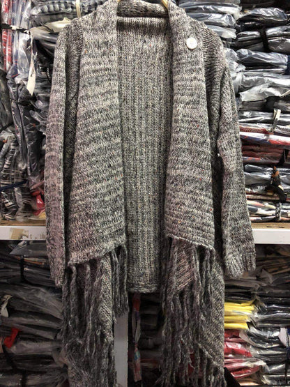 Damen Poncho mit Fransen Eveloria Gemütlich