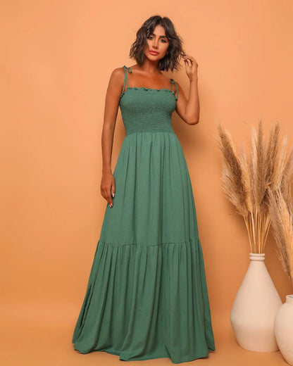 Damen Maxikleid Elastisch Verspieltes Bindeband Eveloria