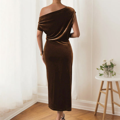 Damen Maxikleid Schulterfrei Samt Eveloria