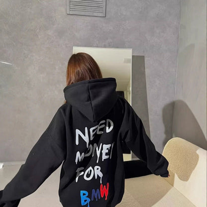 Damen Oversized Hoodie mit Schriftzug Schwarz - Eveloria