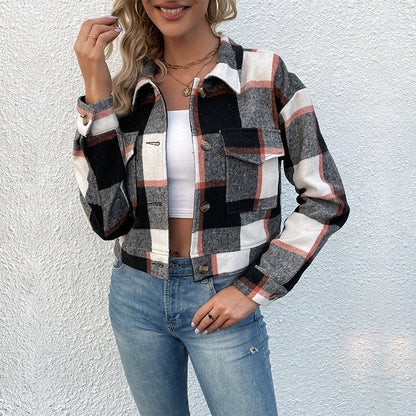 Damen Kariertes Shirtjacke mit Taschen Eveloria