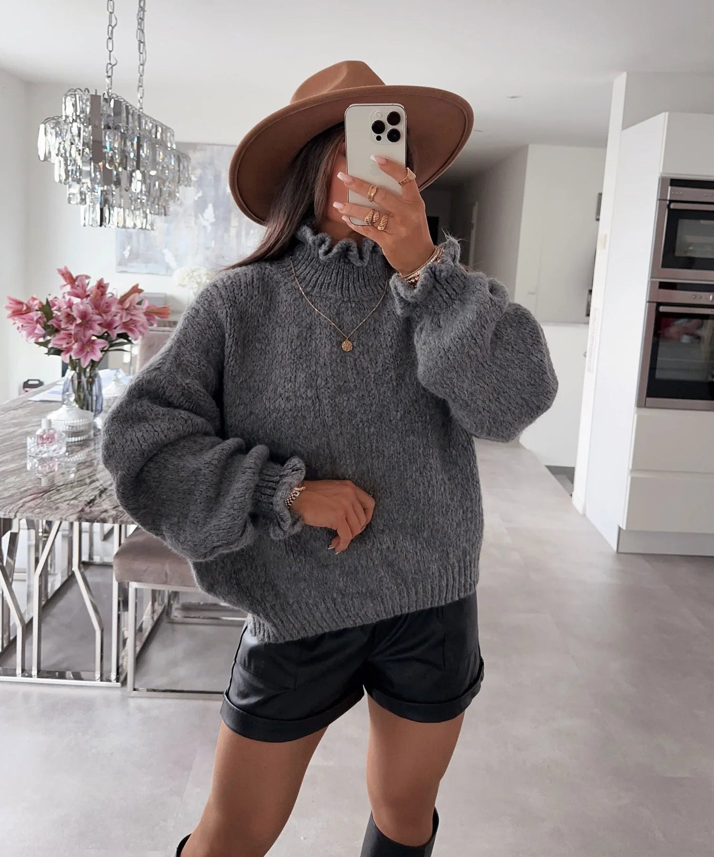 Damen Rollkragenpullover Kuschelig Voluminöse Ärmel Eveloria