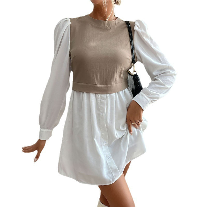 Damen Blusenkleid mit Kontrastärmeln Eveloria