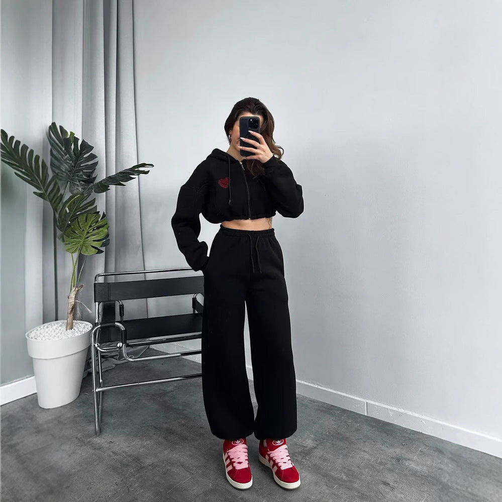 Damen Sportliches Hoodie-Set Cropped mit lockerer Hose Eveloria
