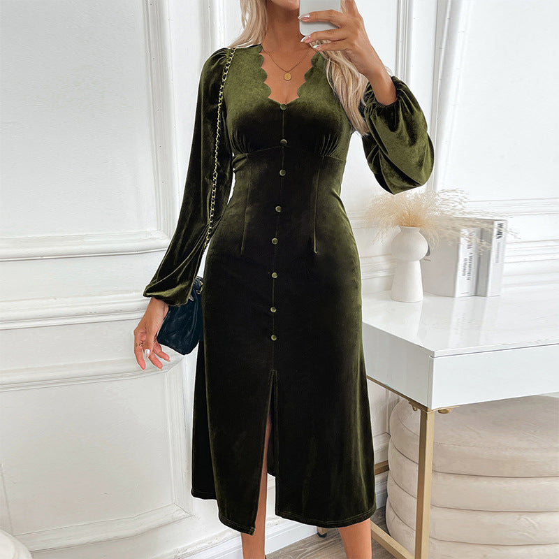 Damen Maxikleid mit V-Ausschnitt und Seitenschlitz Blau Eveloria