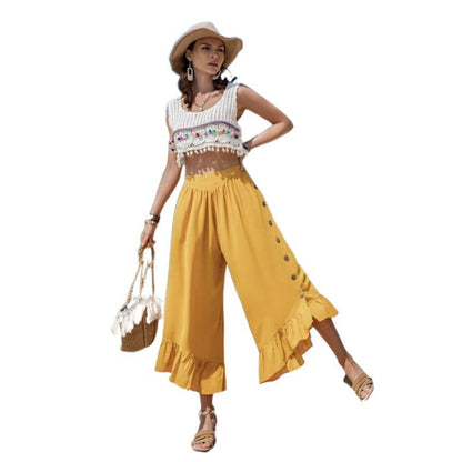 Damen Cropped Bunt Häkelmuster Quasten