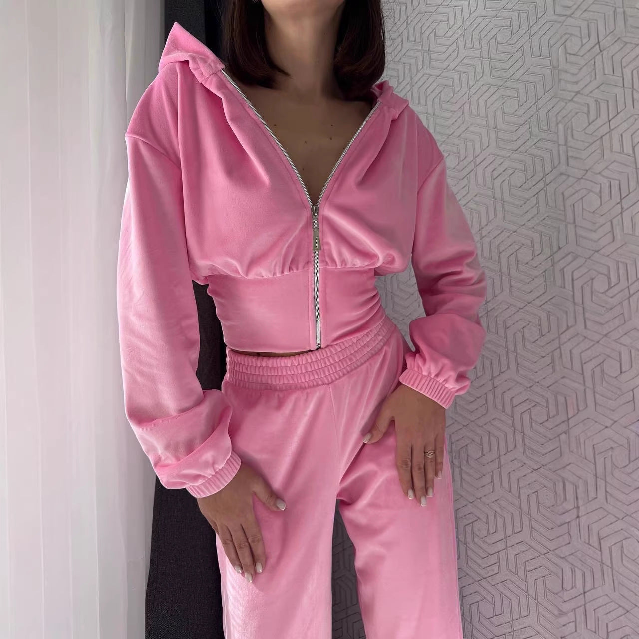 Damen Lounge-Set mit Kapuze Elastischer Bund Grau Eveloria