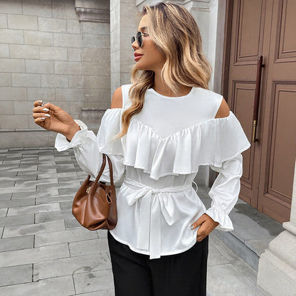 Damen Bluse RüschenDetails Tailliert Eveloria