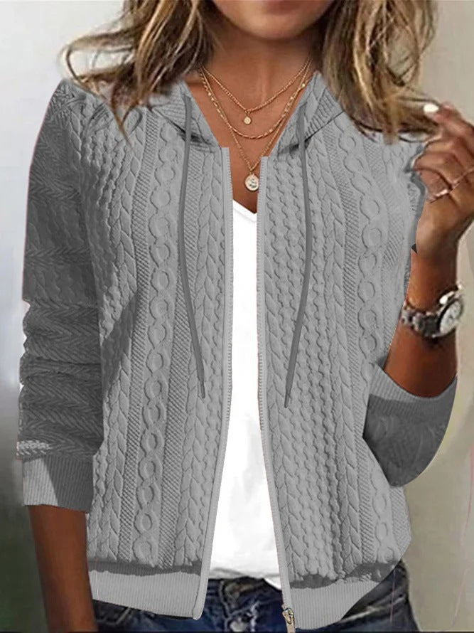 Damen Strickjacke Kapuze Strukturiertes Muster Eveloria