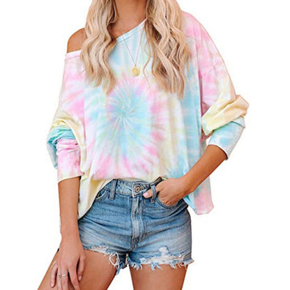 Damen Batikbluse Lockere Passform Asymmetrisch Eveloria