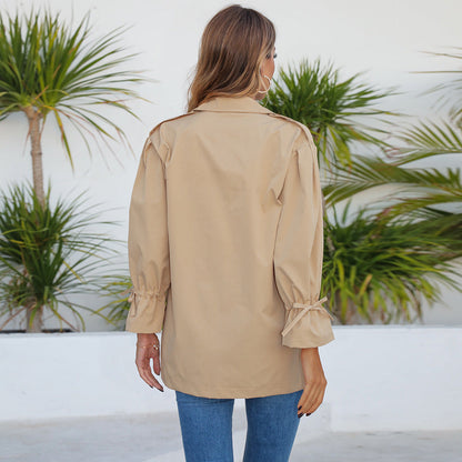 Damen Utility-Jacke Lässig Dekorative Knöpfe Eveloria