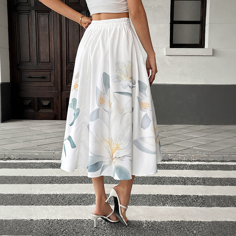 Damen Maxirock Floral Front Knöpfe Blumenmuster