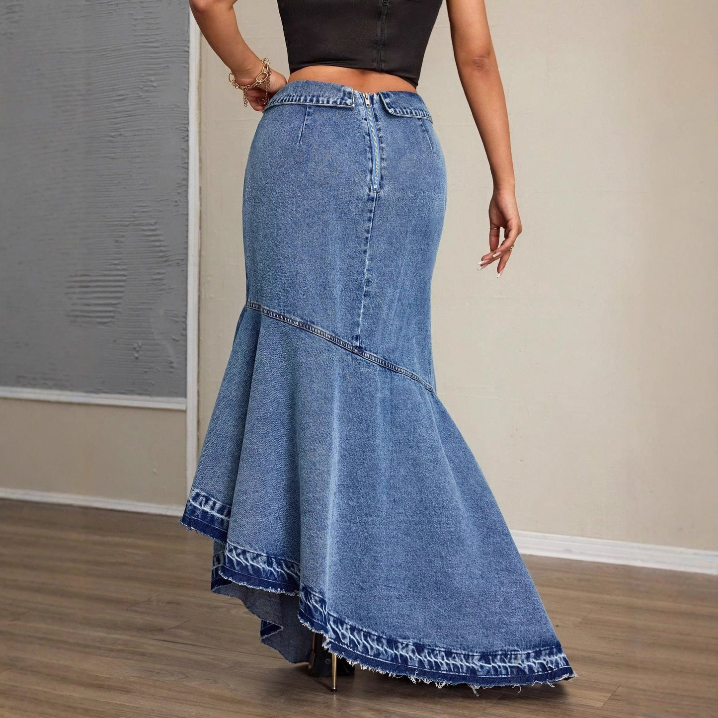 Damen Maxirock Asymmetrisch Ausgefranst Eveloria