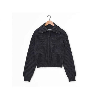 Damen Grobstrickpullover Hochkragen Mit Taschen Beige