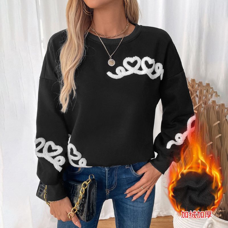 Damen Pullover Herzen-Applikation Locker - Eveloria