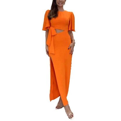 Damen Maxikleid Elegantes Schlitzdesign Fließendes Oberteil