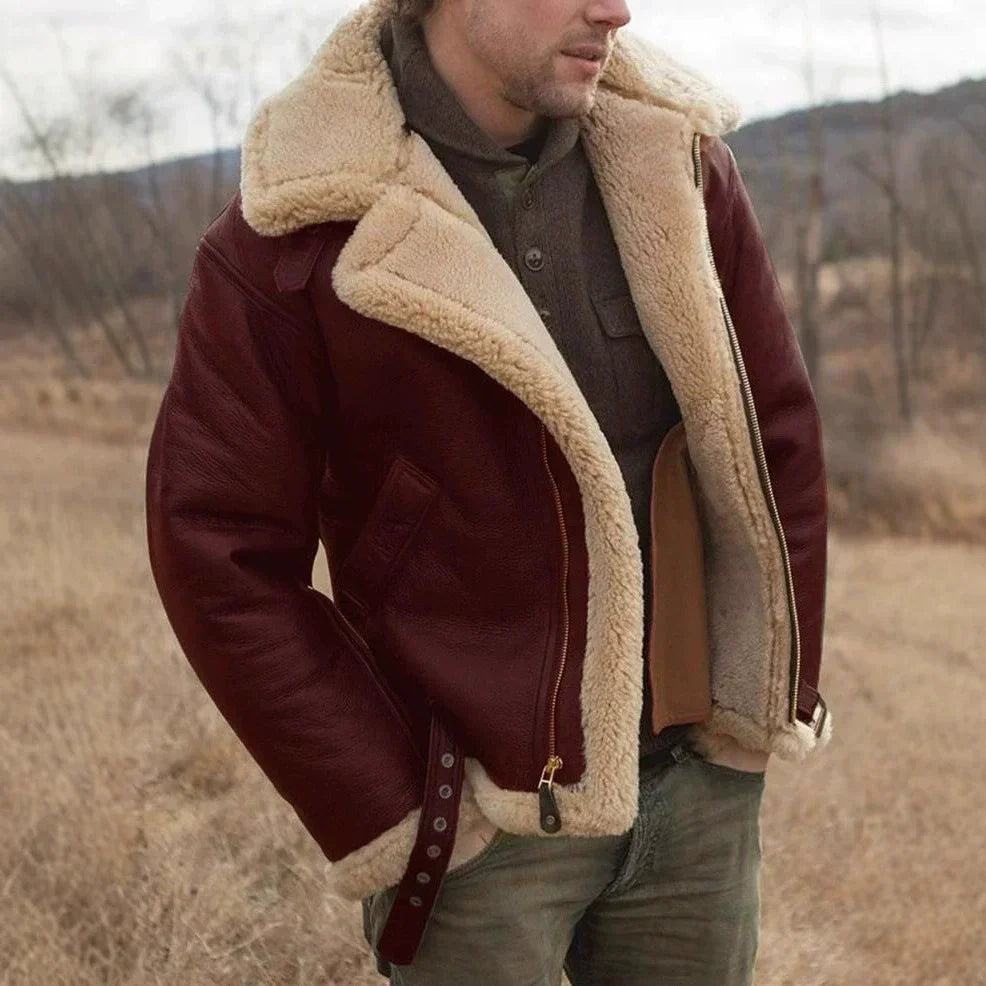 Herren Aviator Lederjacke Shearling Kragen