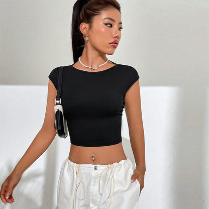 Damen Cropped T-Shirt Rippdesign Rundhalsausschnitt Eveloria