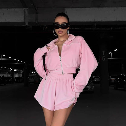 Damen Sportliches Oversized-Set mit Shorts und lockerer Jacke