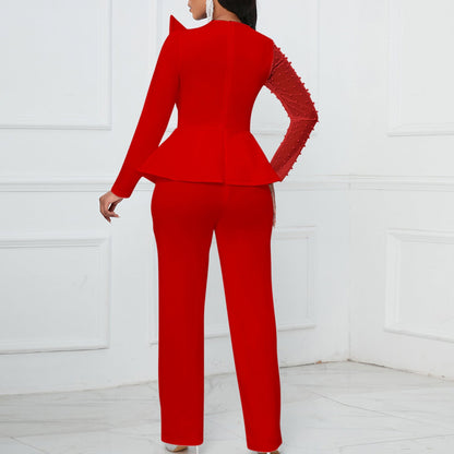 Damen Jumpsuit Asymmetrisch Perlendetails Eveloria