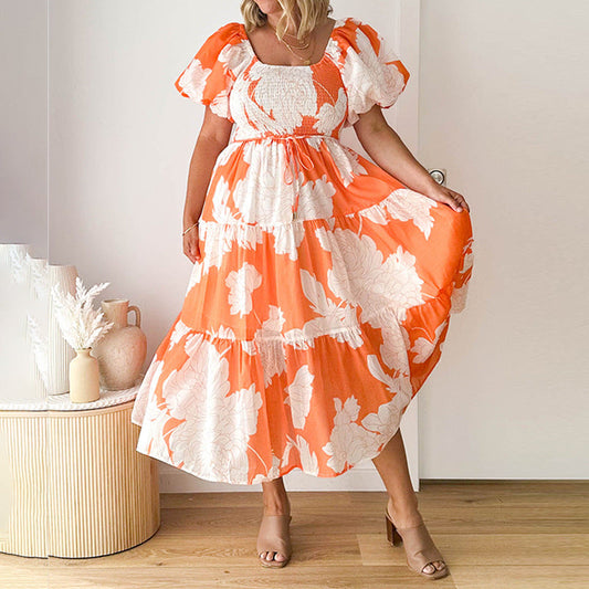 Damen Maxikleid Voluminöse Puffärmel Florales Design Eveloria - Eveloria