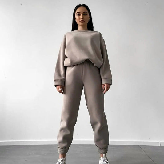 Damen Sweatshirt Jogginghose Set Weich Größe mit Gummizug Schwarz - Eveloria