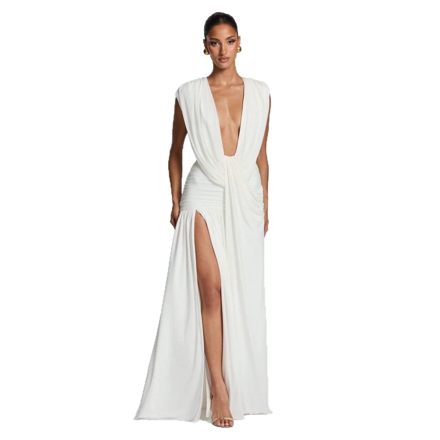 Damen Wickelkleid mit V-Ausschnitt und Raffung Eveloria