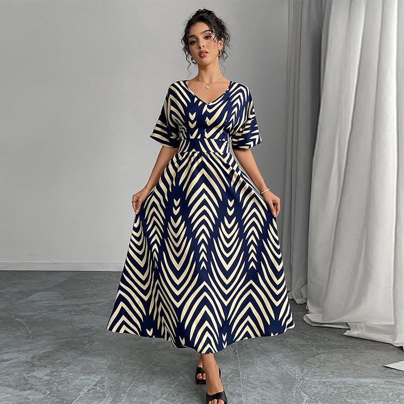 Damen Maxikleid V-Ausschnitt Geometrisches Muster Eveloria - Eveloria