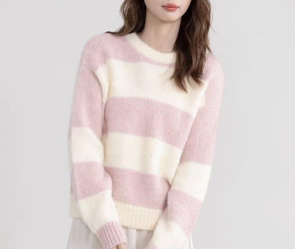 Damen Pullover Streifenmuster Kuschelstoff Beige