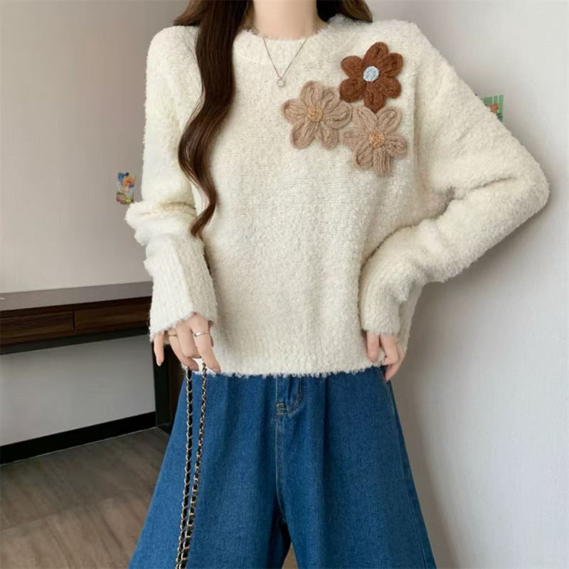 Damen Pullover Florales 3D-Design Kuschelig
