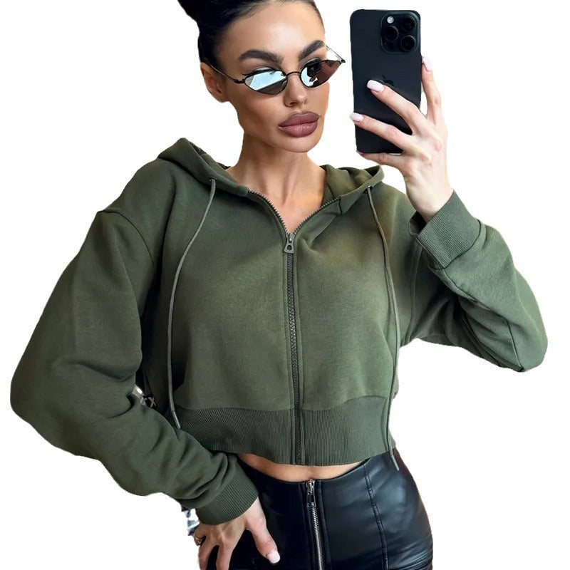 Damen Kapuzenjacke Cropped Reißverschluss Eveloria