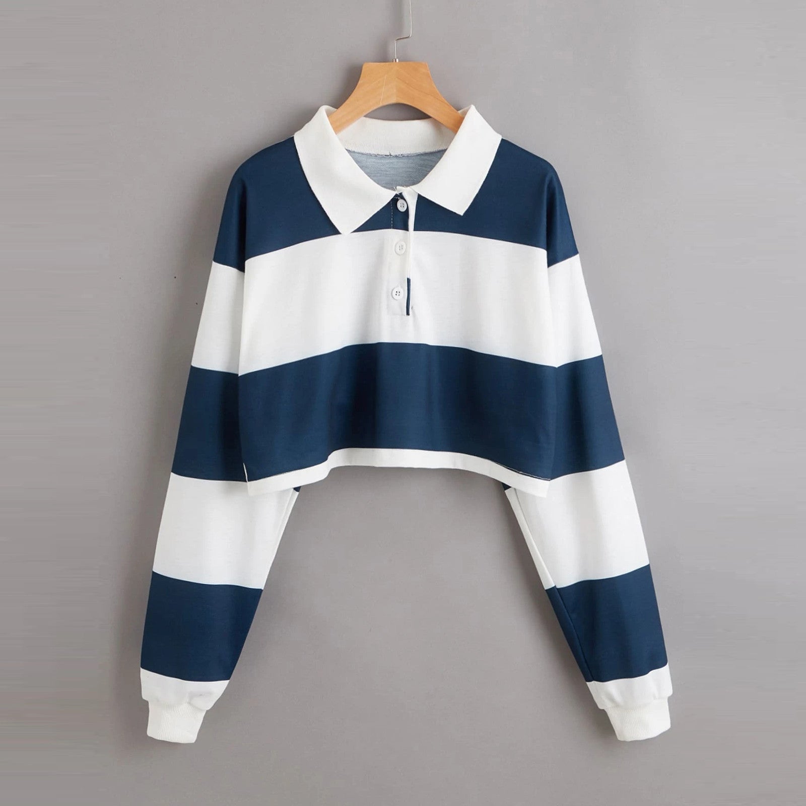 Damen Kurzarm Polo Sweater Bunte Streifen - Eveloria