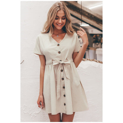 Damen Sommerkleid mit Taillengürtel Leicht Eveloria