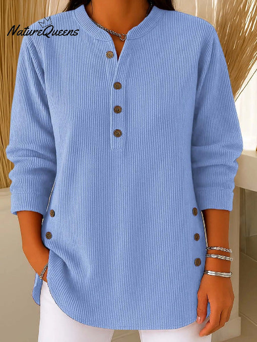 Damen Langarmshirt Knopfleiste Seitenknöpfe Modern Eveloria