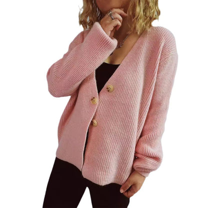 Damen Strickjacke Großknöpfe Strukturiert Beige