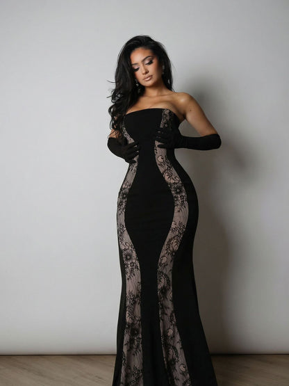 Damen Abendkleid mit Spitze und luxuriösem Schnitt