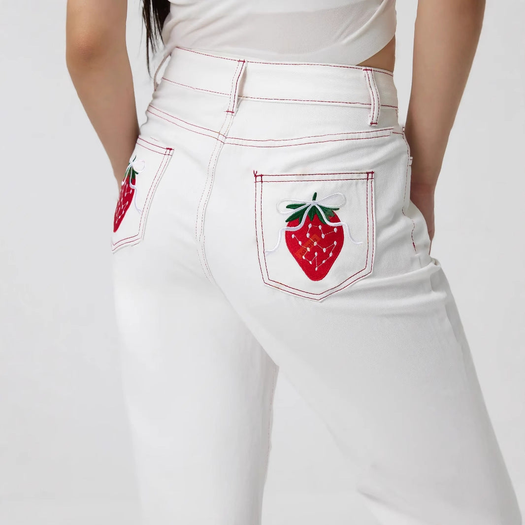 Eveloria Damen Jeans Elegant Fruchtstickerei