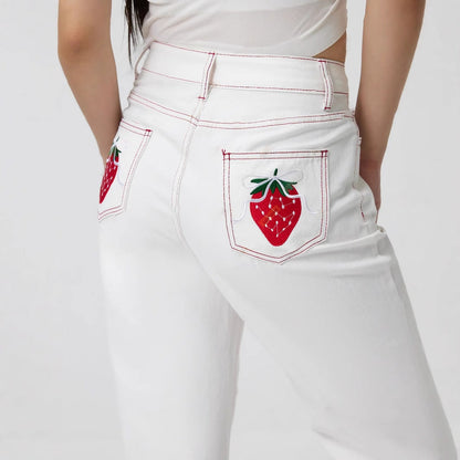 Eveloria Damen Jeans Elegant Fruchtstickerei